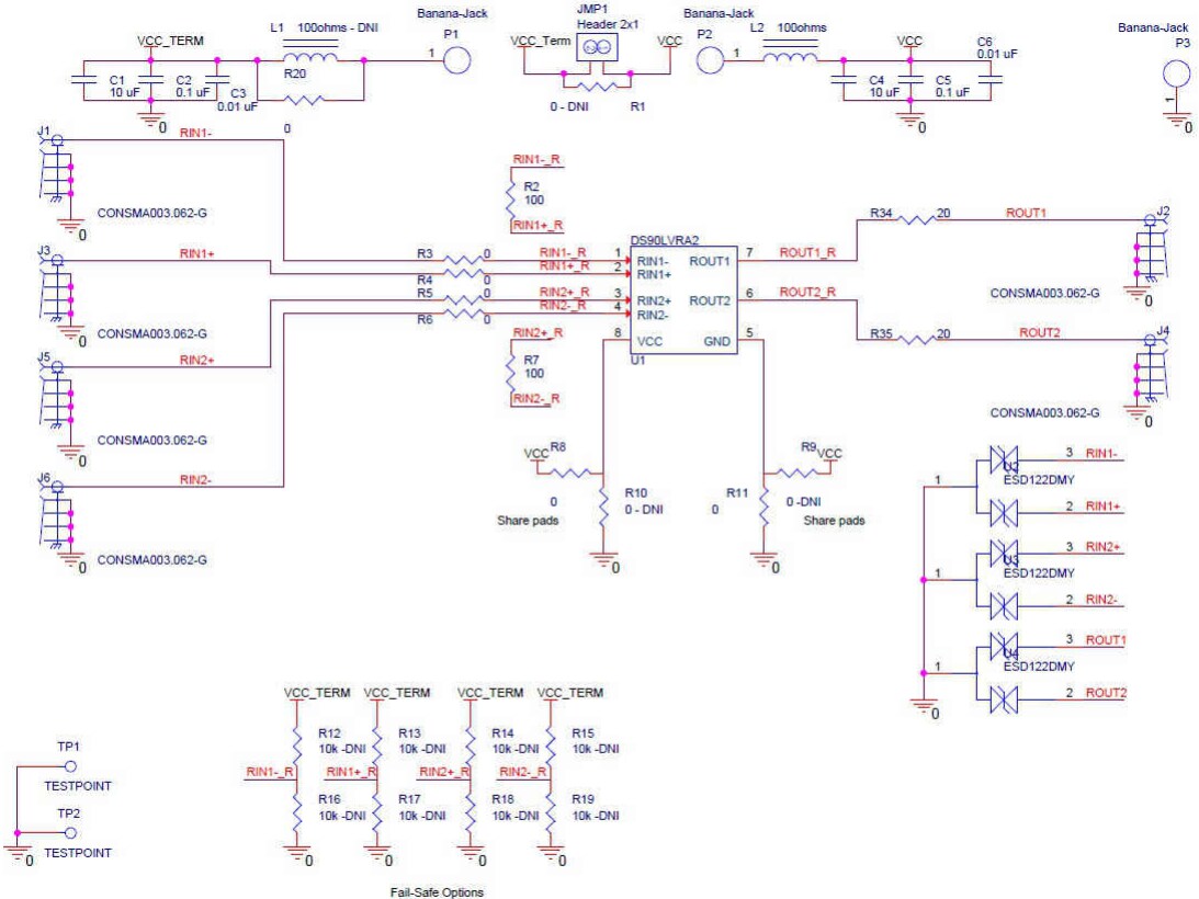 Schematic - Texas Instruments DS90LVRA2EVM Evaluation Module